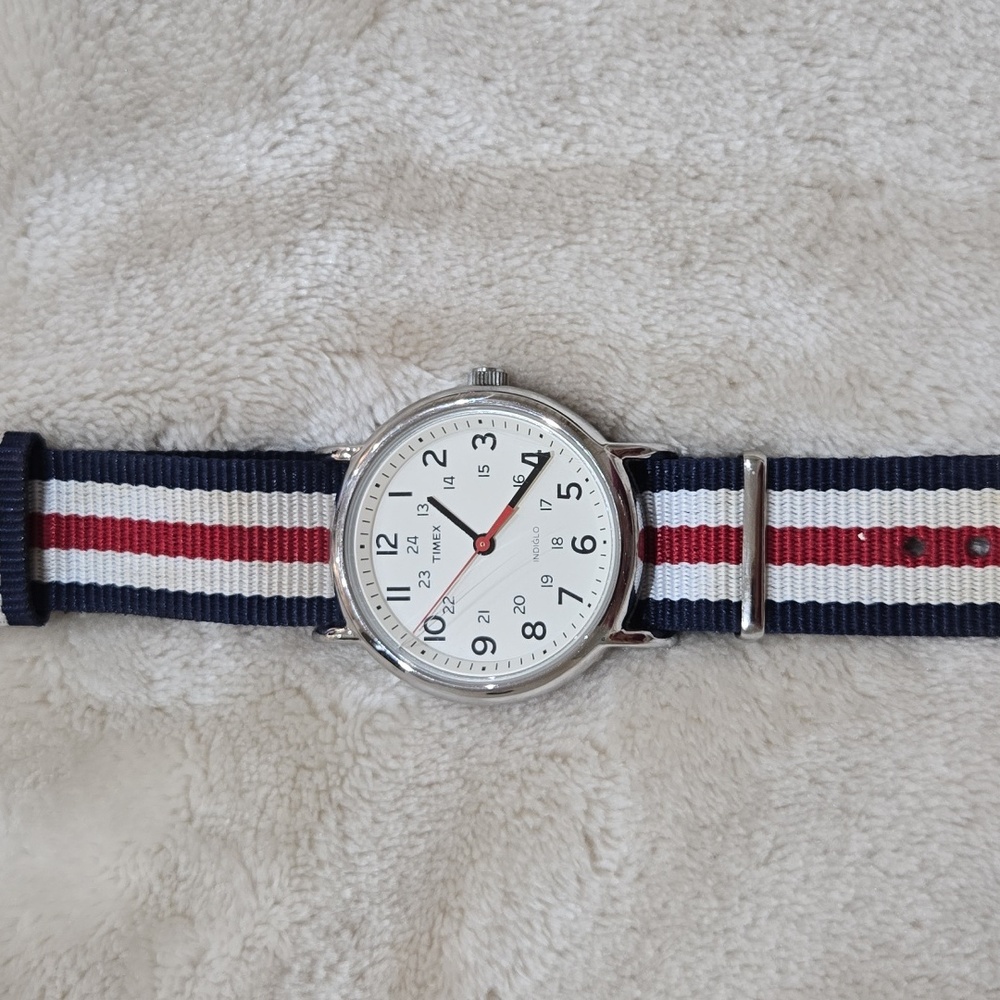 Striped Watch with Red, White, and Blue Band